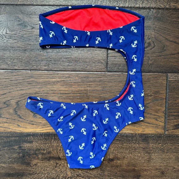 Blue One-Piece Swimsuit with Anchor Print - Picture 2 of 3